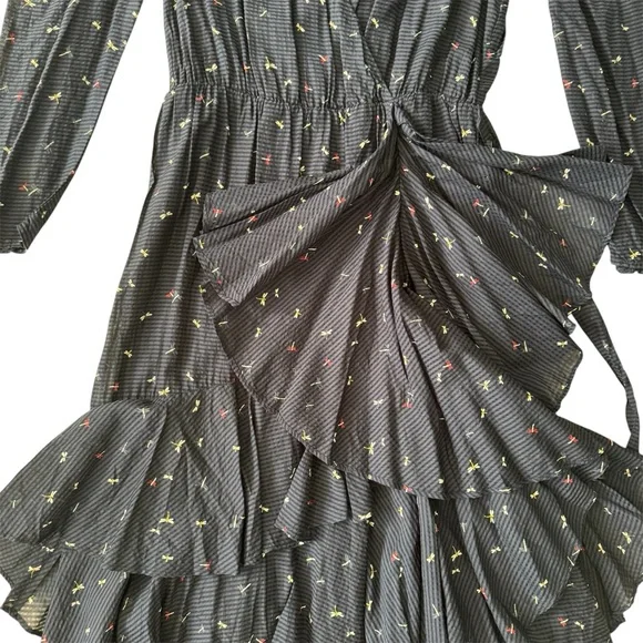 NWT Joie Ruffle Maxi Dress, Puff Sleeves, Tiered Skirt, Dragonfly Print, Sz L - Picture 7 of 15